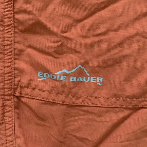 EDDIE BAUER SPORT SWIM TRUNKS ORANGE CARGO POCKET SHORTS LINED - Picture 2 of 3
